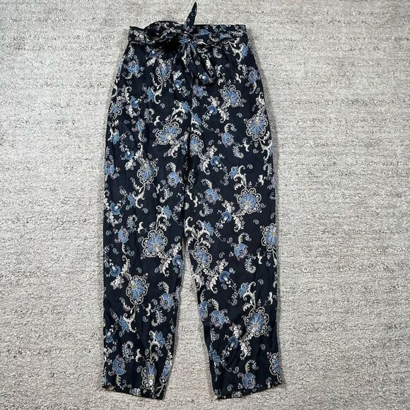 Rebecca Taylor Women's Black Paisley Fleur Silk Blend Pants - Picture 2 of 8